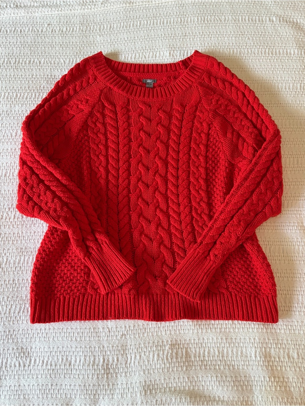 Aerie Chunky Cable Knit Red Oversized Sweater